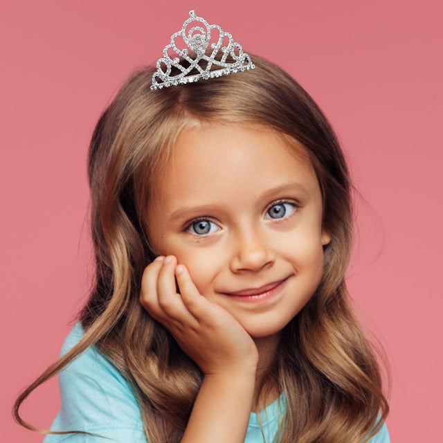 Madeline Love Clear, Silver Intricate Openwork Rhinestone Paved Princess Crown Mini Tiara - Hair Accessories
