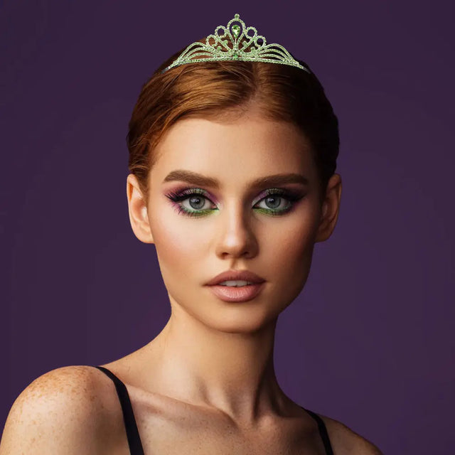 Madeline Love Green, Light, Silver Teardrop Centerpiece Rhinestone Paved Flowing Crown Princess Tiara - Hair Accessories