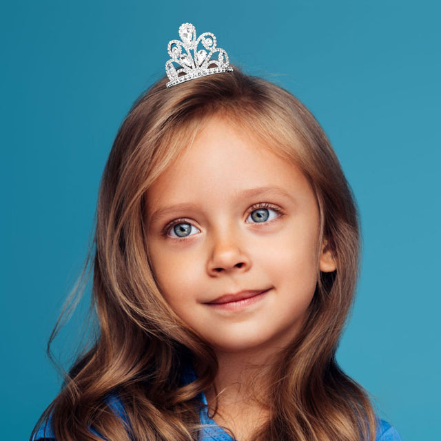 Madeline Love Clear, Silver Teardrop Stone Cluster Rhinestone Paved Mini Tiara - Hair Accessories