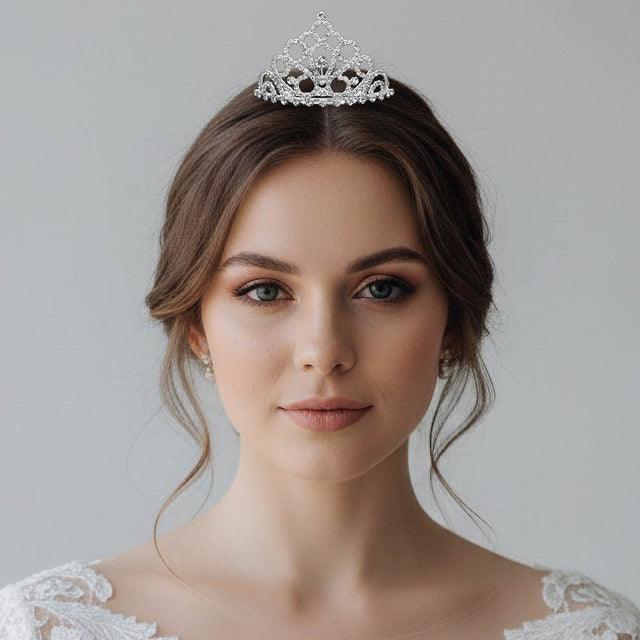 Madeline Love Clear, Silver Round Stone Accent Rhinestone Paved Mini Princess Tiara - Hair Accessories