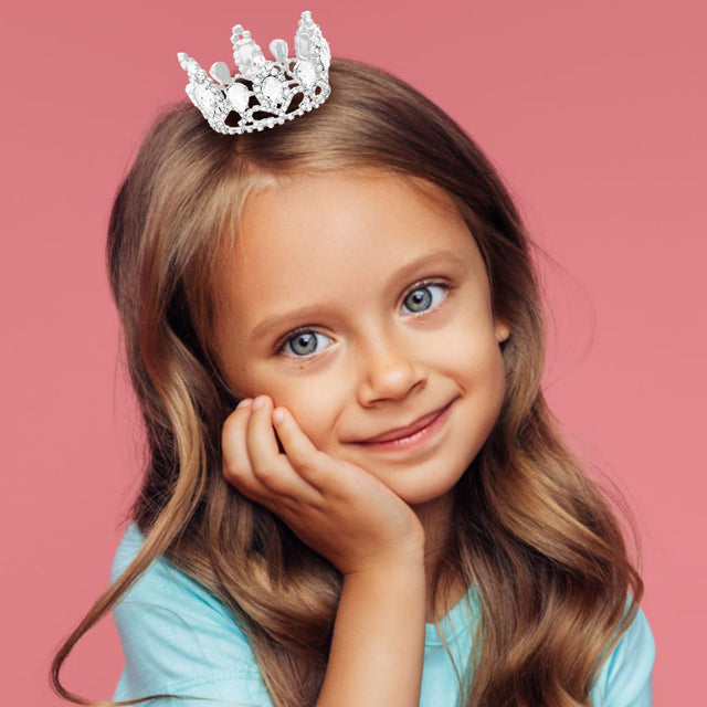 Madeline Love Silver Crystal Oval Accented Rhinestone Pave Mini Crown Tiara - Hair Accessories