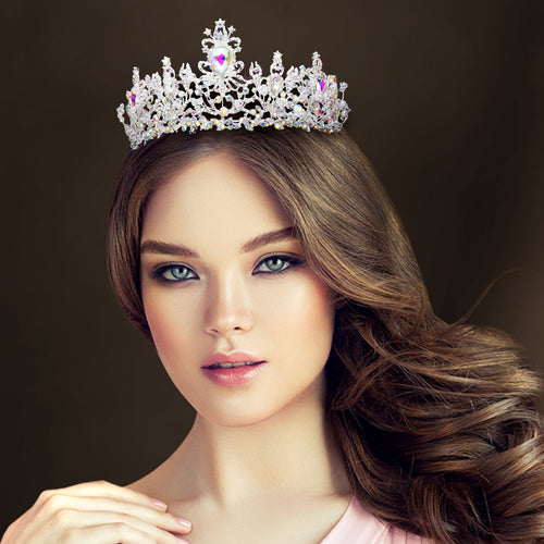 Teardrop Stone Accented Princess Tiara - AB, Silver
