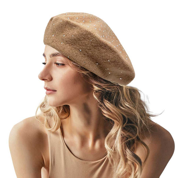 Tan Bling Solid Beret Hat, stay fashionable in any season with this stylish beret hat. Get stylish with this one-of-a-kind piece today! This is the perfect hat for any stylish outfit or winter dress. Perfect gift item for Birthdays, Christmas, Stocking stuffers, holidays, anniversaries, Valentine's Day, etc.