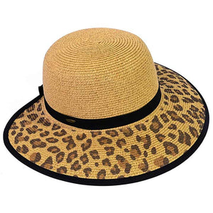 Tan C.C Trendy Leopard Wide Brim Straw Sun Hat, keep your styles on even when you are relaxing at the pool or playing at the beach. Large, comfortable, and perfect for keeping the sun off of your face, neck, and shoulders. Perfect gifts for Christmas, holidays, Valentine’s Day, or any meaningful special occasion.
