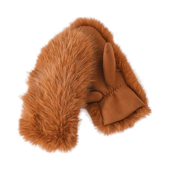 Tan-Faux Fuzzy Fur Mitten Gloves offer warmth and style in one. Made with soft, faux fur material, they are perfect for keeping your hands cozy during the colder months. With their unique mitten design, they provide added protection and functionality. Stay fashion-forward and comfortable with these must-have gloves. 