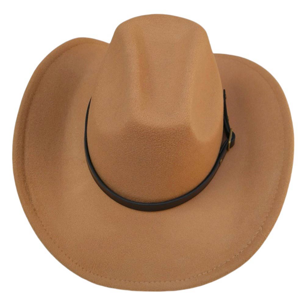 Tan-Faux Leather Belt Pointed Western Cowboy Fedora Hat, Made with high-quality faux leather, this fedora hat features a pointed design and a belt for added style. Perfect for any occasion, it's the perfect accessory for any fashion-savvy individual. Upgrade your look with this must-have hat.