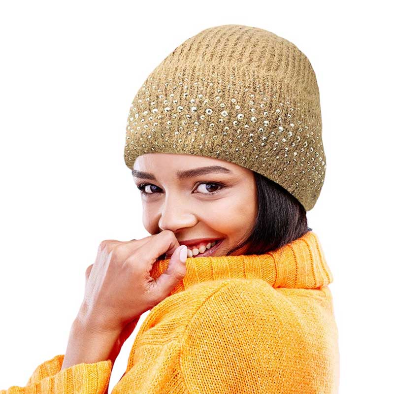 Tan Fleece Lining Rhinestone Embellished Beanie Hat, is an ideal winter accessory to keep you warm and stylish. Embellished with rhinestone crystal, it offers a touch of sparkle for extra glamour. Fleece lining provides maximum insulation and a comfortable fit. A perfect gift idea for fashion loving close ones.