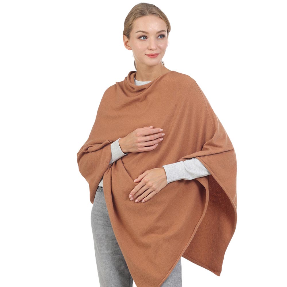 Tan Solid Poncho, with the latest trend in ladies' outfit cover-up! the high-quality knit solid poncho is soft, comfortable, and warm but lightweight. It's perfect for your daily, casual, party, evening, vacation, and other special events outfits. A fantastic gift for your friends or family.