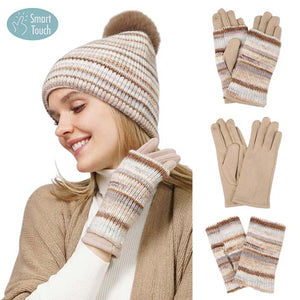 Taupe 3 In 1 Multi Colored Touch Smart Gloves, give your look so much more eye-catching and feel so comfortable with the beautiful multi-colored design and embellishment. These warm gloves will allow you to use your electronic device with ease. Perfect gift accessory for this winter. Stay warm and cozy.