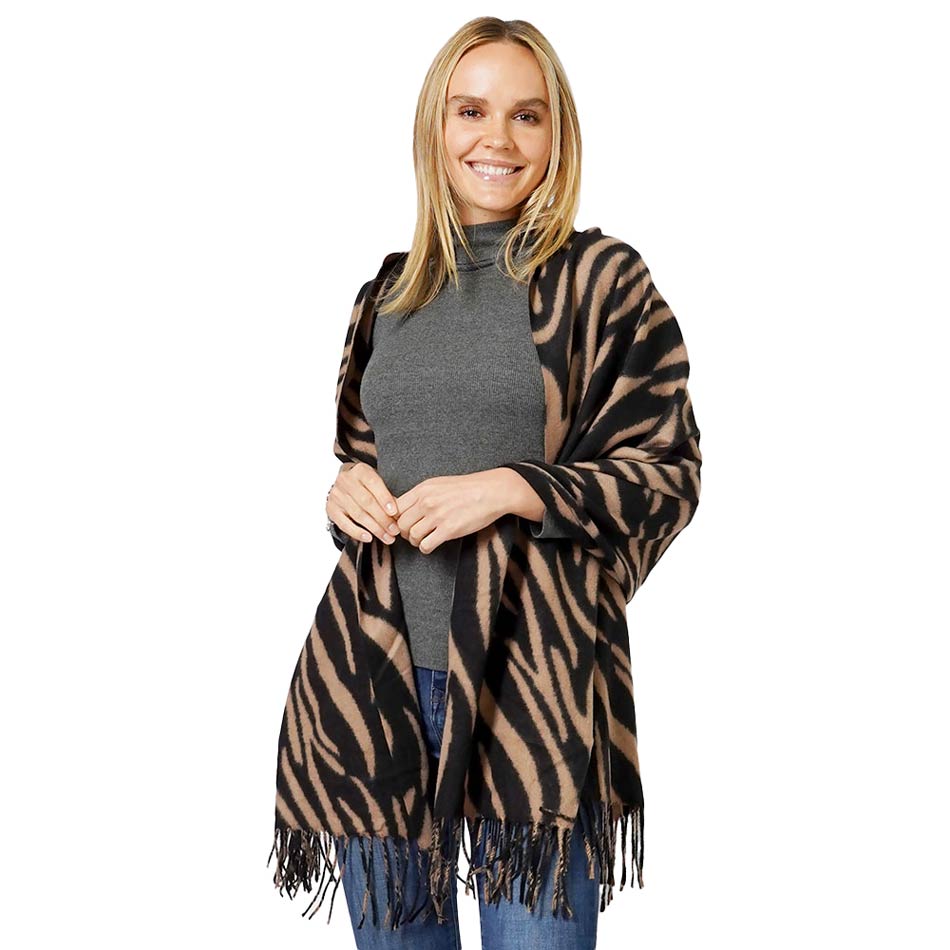 Taupe Animal Print Fringe Soft Scarf, delicate, warm, on-trend & fabulous, a luxe addition to any cold-weather ensemble. This scarf combines great fall style with comfort and warmth. It's a perfect weight and can be worn to complement your outfit or with your favorite fall jacket. Perfect gift for any occasion.