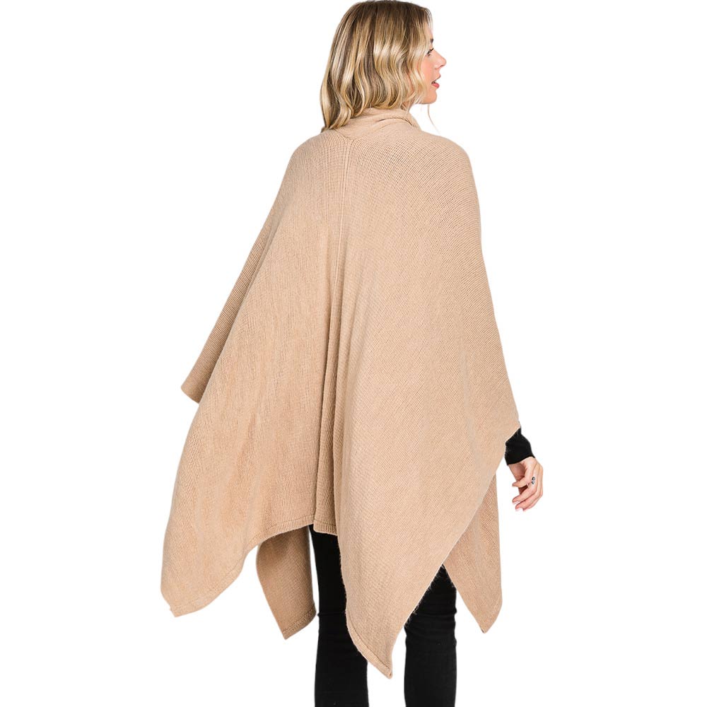 Taupe Attached Scarf Solid Cape Poncho With Neckline Tie, with the latest trend in ladies' outfit cover-up! the high-quality knit cape poncho is soft, comfortable, and warm but lightweight. It's perfect for your daily, casual, evening, vacation, and other special events outfits. A fantastic gift for your friends or family.