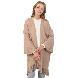 Taupe Aztec Patterned Fringe Poncho, with the latest trend in ladies' outfit cover-up! the high-quality knit fringe poncho is soft, comfortable, and warm but lightweight. This tassel poncho is perfect for your daily, casual, evening, vacation, and other special events outfits. A fantastic gift for your friends or family.