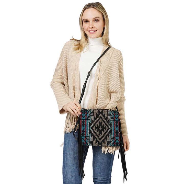 Taupe Aztec Patterned Tassel Wristlet Clutch Crossbody Bag, simple and leisurely, elegant and fashionable, suitable for women of all ages, and lightweight to carry around all day. Perfect for traveling, beach, parties, shopping, camping, dating, and other outdoor activities in daily life.