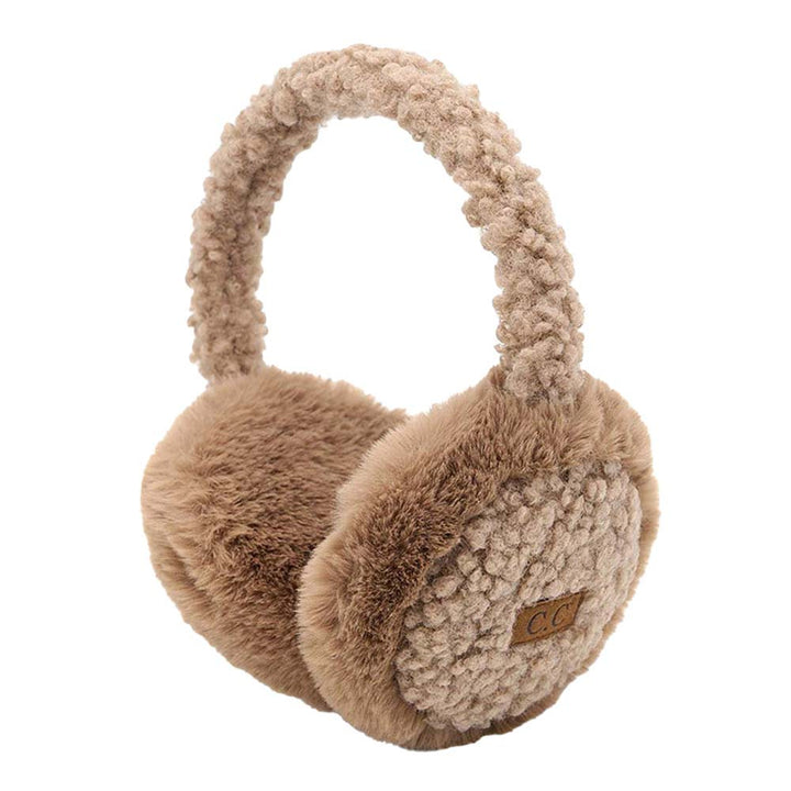 Taupe C.C Faux Fur Sherpa Earmuffs. Stay warm and stylish with these. Crafted with quality faux fur and Sherpa on the inside for ultimate comfort, these earmuffs provide superior insulation and protection from the cold. Their classic and timeless design allows them to easily match with any outfit.