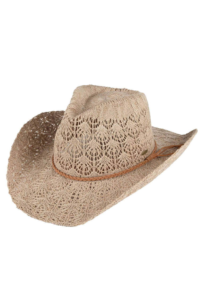 Underbrim Horseshoe Print Crisscross Lace Conch Western Cowboy Hat C.C Horseshoe Lace Knitting Cowboy Hat-CBC0136 - HANA WHOLESALE main image 3