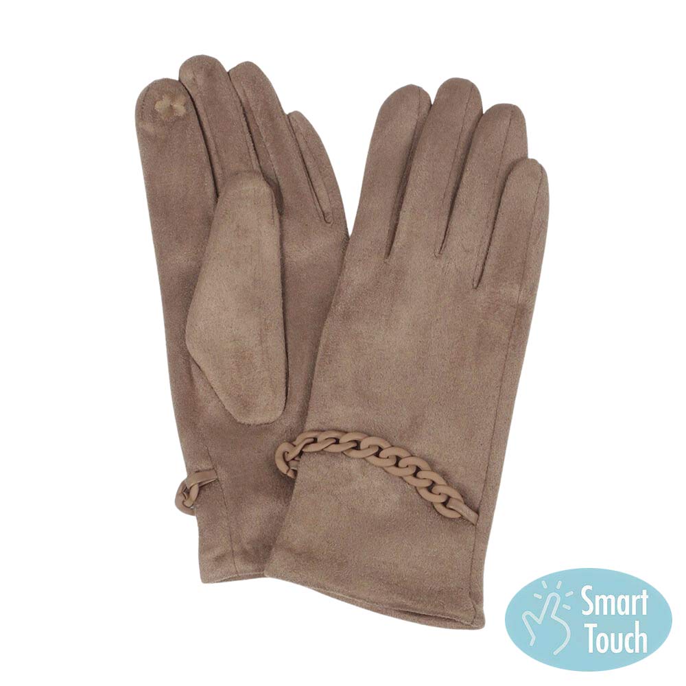Taupe Chain Pointed Touch Smart Gloves, give your look so much more eye-catching and feel so comfortable with the beautiful chain-pointed design and embellishment. These warm gloves will allow you to use your electronic device with ease. Perfect gift accessory for this winter.