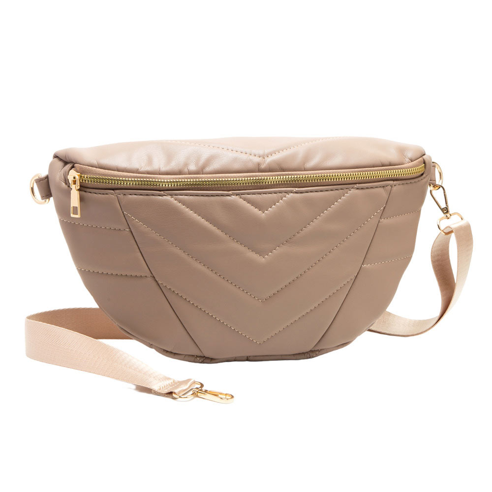 Taupe Chevron Patterned Solid Sling Bag, is a stylish and versatile accessory. Its adjustable shoulder strap allows for comfortable wear, while the compact size is perfect for carrying your essentials like your phone, wallet, keys, and more. Perfect gift for traveler friends, fashion-forwarded family members, and friends. 