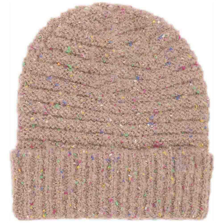 Taupe Confetti Boucle Knit Cuff Beanie offers expert-level warmth and style with its textured boucle knit fabric. Designed for a secure, comfortable fit, the cuffed edge provides additional insulation around the forehead and ears. This beanie’s subtle confetti pattern adds visual interest without overwhelming your look, making it a versatile accessory for both outdoor activities and casual wear in cooler climates. Durable and soft, it’s a refined choice for those seeking functional winter headwear. 