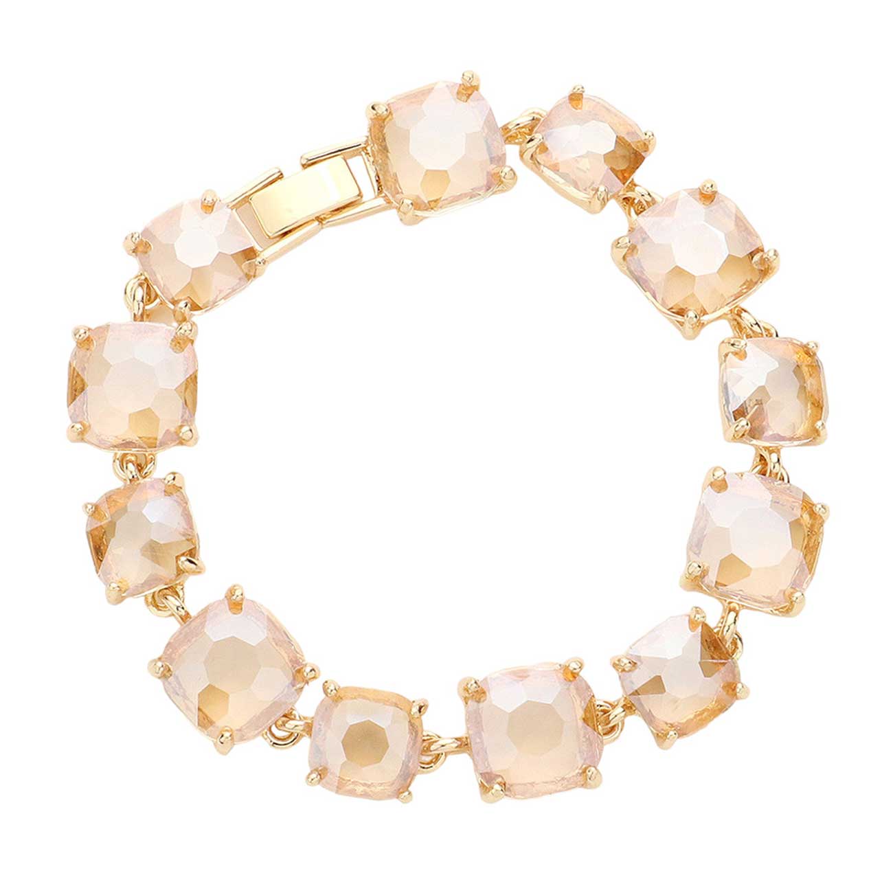 Taupe Cushion Square Stone Link Evening Bracelet, is the perfect accessory for any occasion. Crafted with a diamond-like cut and a gorgeous link pattern, this bracelet is sure to turn heads. This unique design is sure to make look stylish. Crafted with attention to detail, this bracelet will add a touch of glamour to attire.