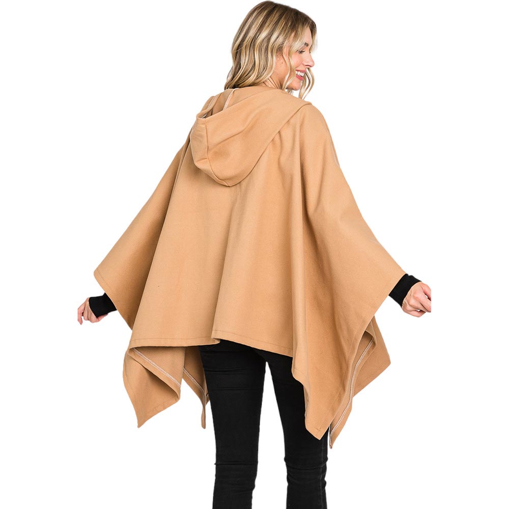 Taupe Hooded Solid Ruana Poncho, with the latest trend in ladies' outfit cover-up! the high-quality knit ruana poncho is soft, comfortable, and warm but lightweight. It's perfect for your daily, casual, party, evening, vacation, and other special events outfits. A fantastic gift for your friends or family.