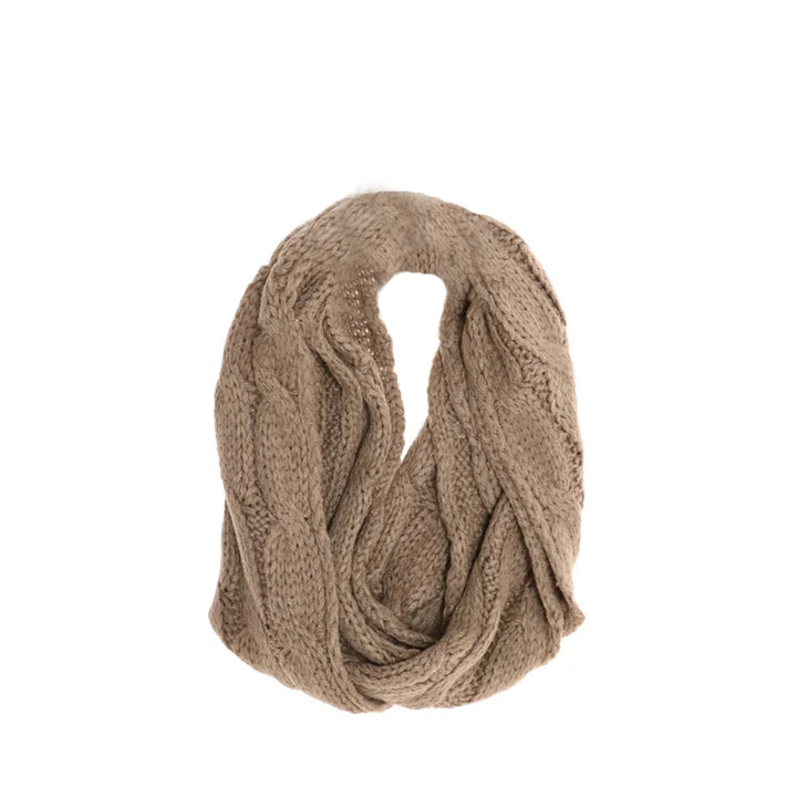 Taupe KIDS Solid Cable Knit CC Infinity Scarf offers reliable warmth and comfort for young children during chilly days. Its expertly crafted cable knit construction ensures durability and softness, while the infinity design allows for easy, secure wear without the hassle of loose ends. This solid-colored scarf is a practical accessory that complements any kid’s winter wardrobe, providing both functional protection. 
