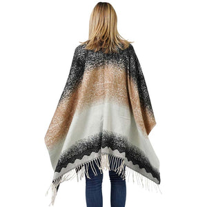 Taupe Lace Textured Ombre Cape Poncho, With the latest trend in ladies' outfit cover-up! the high-quality knit poncho is soft, comfortable, and warm but lightweight. It's perfect for your daily, casual, party, evening, vacation, and other special events outfits. A fantastic gift for your friends or family.