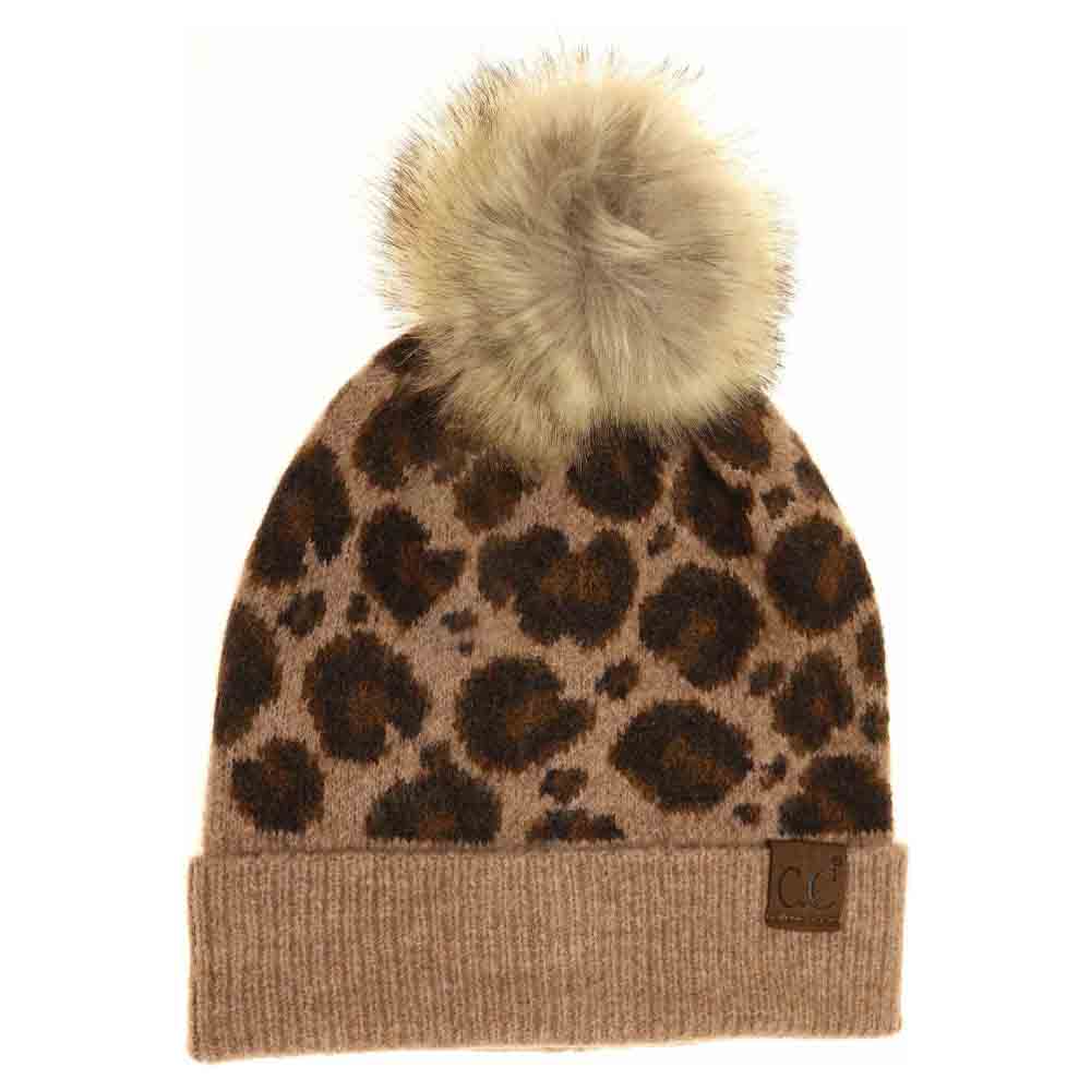 Leopard Pattern Faux Fur Pom C.c Beanie – Madeline Love display picture 1