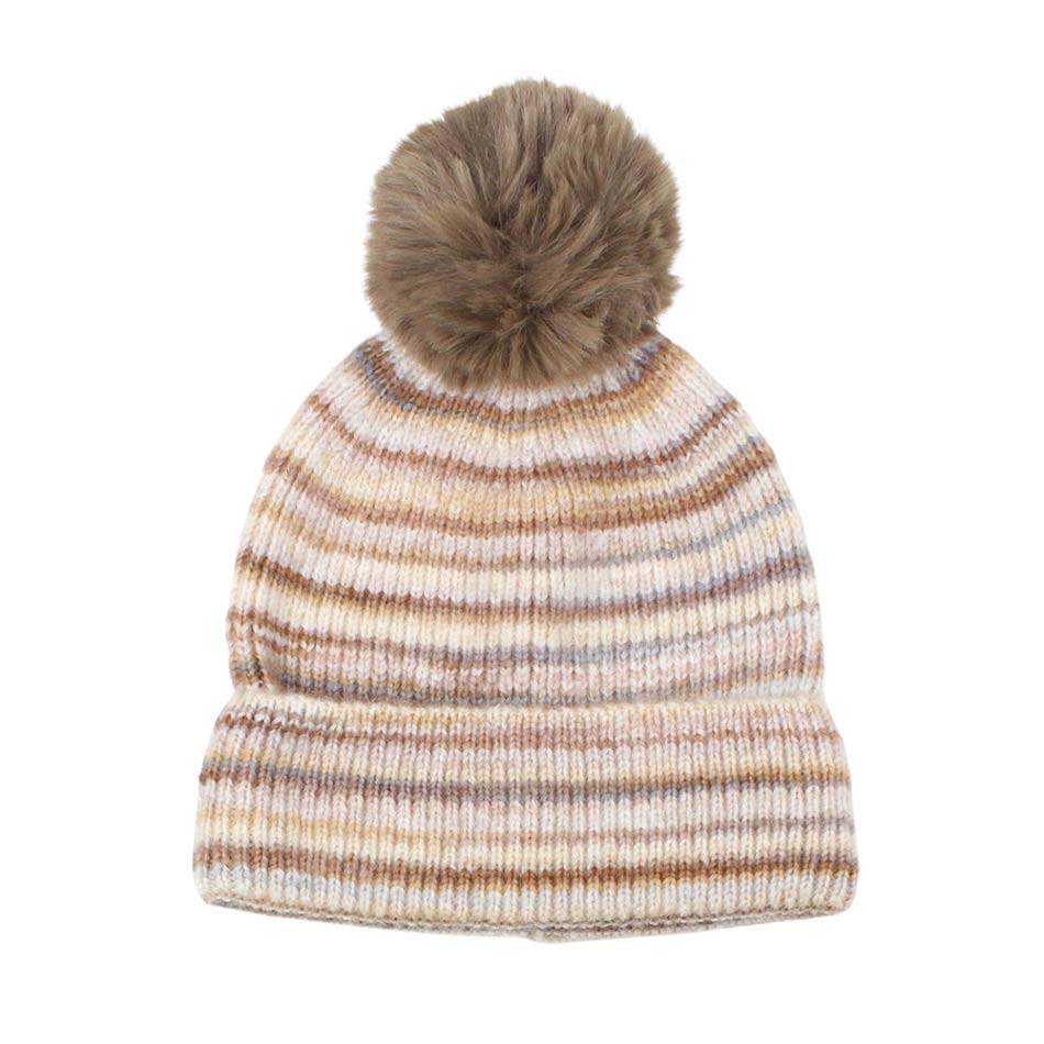 Taupe Multi Colored Pom Pom Beanie Hat, wear this beautiful beanie hat with any ensemble for the perfect finish before running out the door into the cool air. An awesome winter gift accessory and the perfect gift item for Birthdays, Christmas, Stocking stuffers, Secret Santa, holidays, anniversaries, Valentine's Day, etc.