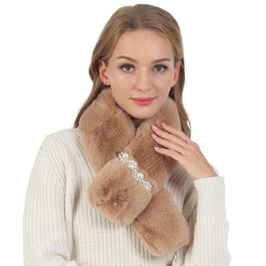 Taupe Pearl Flower Faux Fur Pull Through Scarf, is delicate, warm, on-trend & fabulous, and a luxe addition to any cold-weather ensemble. Great for daily wear in the cold winter to protect you against the chill, the classic style scarf & amps up the glamour with a plush material. Perfect gift for birthdays, or any occasion.