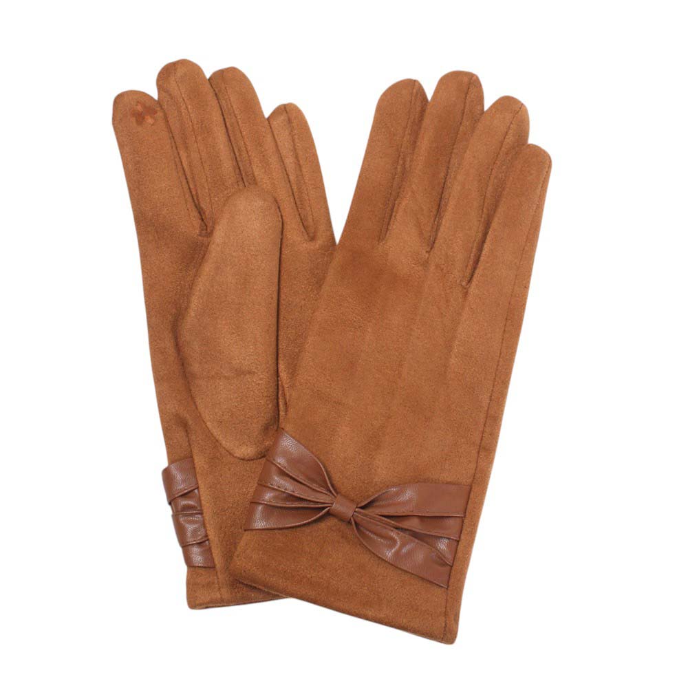 Taupe-Ribbon Deco Pointed Suede Feel Smart Touch Gloves are the perfect combination of style and functionality. With a soft suede feel and smart touch feature, you can stay warm and use your touchscreen devices with ease. The ribbon deco adds a touch of elegance to these versatile gloves. Ideal for gift.