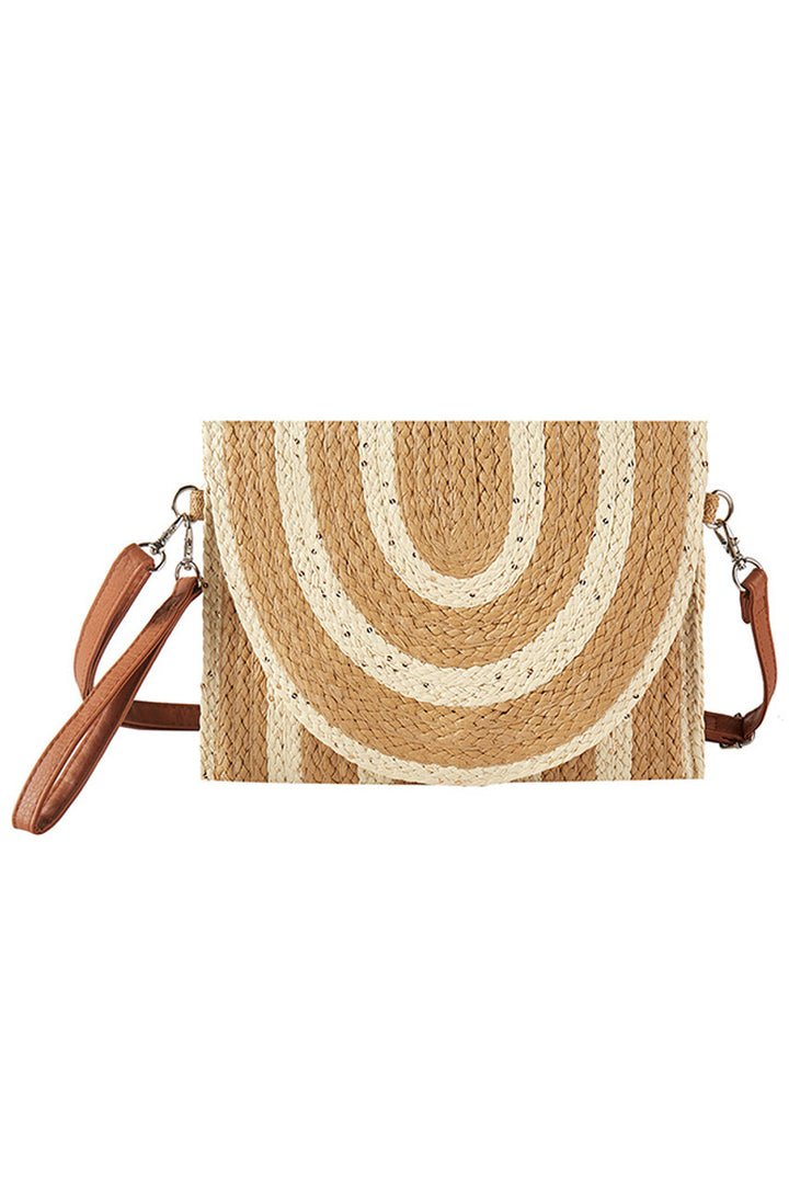 Sequin Mixed Two Tone Straw Clutch Crossbody Bag expertly blends natural straw craftsmanship with elegant sequin detailing for a refined, textured look. Its two-tone design adds depth and visual interest, while the compact clutch silhouette ensures a sleek profile. Equipped with a detachable crossbody strap, it offers versatile styling options for both day and evening wear. This bag is a sophisticated accessory that balances artisanal quality with practical functionality. 