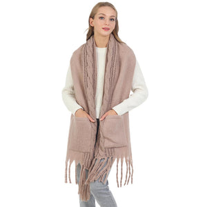 Taupe Solid Knit Pockets Tassel Oblong Scarf, is delicate, warm, on-trend & fabulous, and a luxe addition to any cold-weather ensemble. Great for daily wear in the cold winter to protect you against the chill, the classic style scarf & amps up the glamour with a plush material. Perfect gift for birthdays, or any occasion.