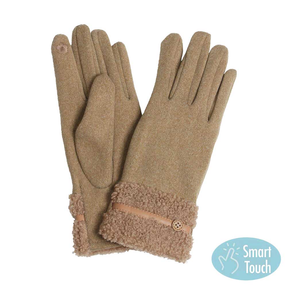 Taupe Teddy Faux Fur Cuff Touch Smart Gloves, give your look so much more eye-catching and feel so comfortable with the beautiful teddy faux fur cuff design and embellishment.  These warm gloves will allow you to use your electronic device with ease. Perfect gift accessory for this winter. Stay warm and beautiful.