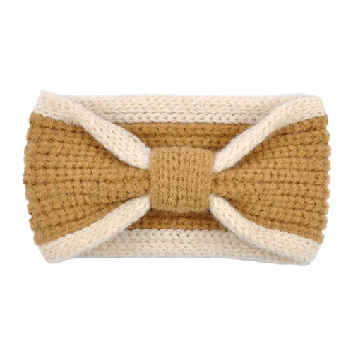 Two Tone Knit Bow Earmuff Headband - Taupe