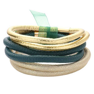 Teal 6pcs Faux Leather Tube Bangle Bracelets, offers a stylish, yet affordable way to add a touch of fashion and elegance to any look. Crafted with quality materials, these bracelets are durable and designed to last. Perfect for accessorizing any outfit, these faux leather bangle bracelets will add a unique touch of class.