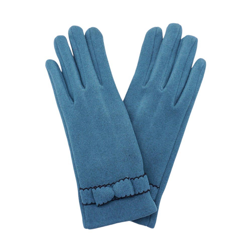 Teal-Bow Pointed Faux Suede Smart Touch Gloves, Perfect blend of fashion and function. With the added benefit of being smart touch compatible, you can easily use your phone or tablet while keeping your hands warm. The stylish bow and pointed design add a touch of elegance to any outfit.