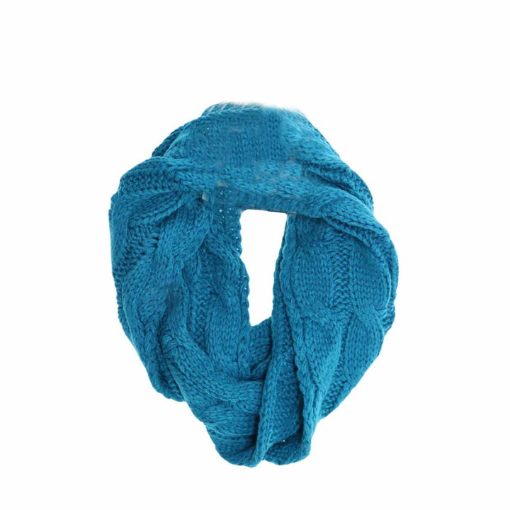 Teal KIDS Solid Cable Knit CC Infinity Scarf offers reliable warmth and comfort for young children during chilly days. Its expertly crafted cable knit construction ensures durability and softness, while the infinity design allows for easy, secure wear without the hassle of loose ends. This solid-colored scarf is a practical accessory that complements any kid’s winter wardrobe, providing both functional protection. 