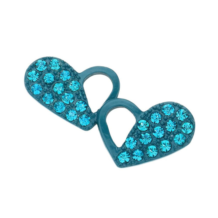 Teal-Pave Heart Stud Earrings are expertly crafted with precision and detail. Each earring is adorned with delicate pave hearts, adding a touch of elegance to any outfit. Made with high-quality materials, these earrings are sure to make a statement and stand the test of time. Elevate your style with these stunning studs. 