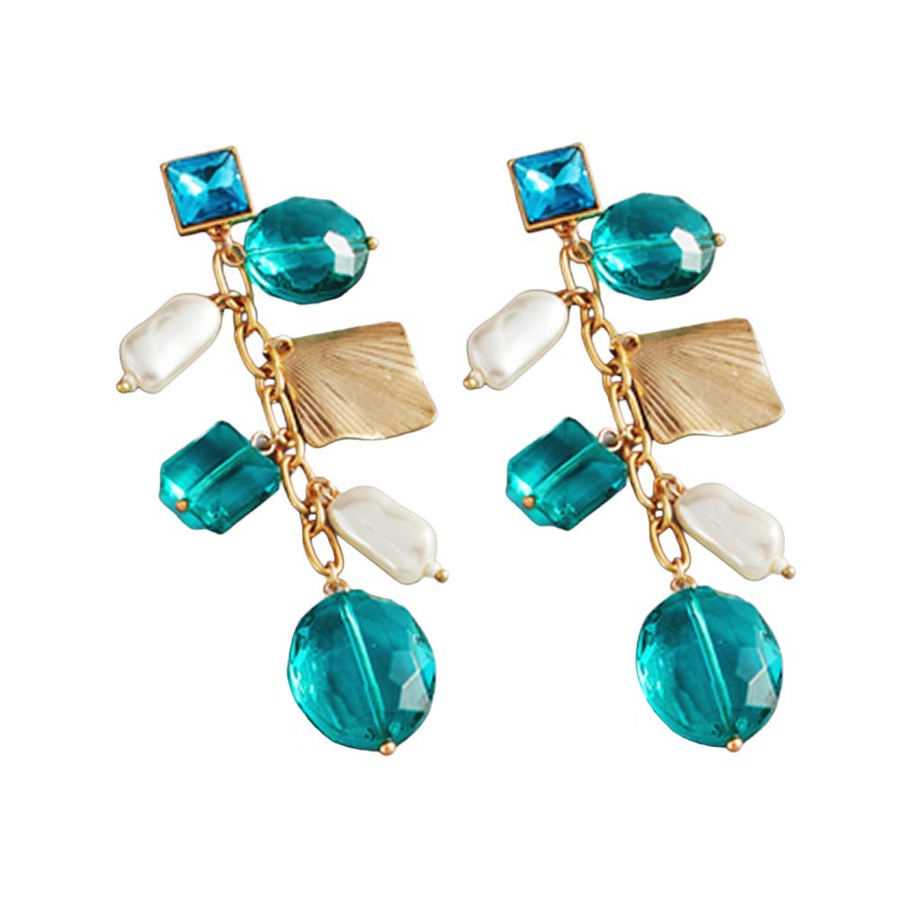 Teal Pearl Geometric Bead Link Dangle Earrings, make a perfect gift for someone special. Crafted with pearl geometric beads and lead-nickel compliant material links, these earrings are sure to elevate any look. Give the timeless gift of elegance with these beautiful earrings. 