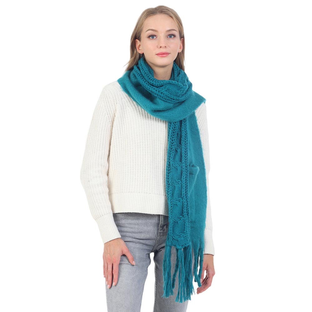 Teal Solid Knit Pockets Tassel Oblong Scarf, is delicate, warm, on-trend & fabulous, and a luxe addition to any cold-weather ensemble. Great for daily wear in the cold winter to protect you against the chill, the classic style scarf & amps up the glamour with a plush material. Perfect gift for birthdays, or any occasion.