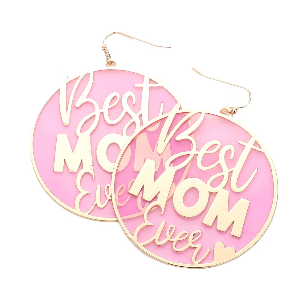 Translucent Disc BEST MOM EVER Message Dangle Earrings make the perfect gift for your mom. With a subtle and elegant design, these earrings feature a translucent disc with a heartfelt message, making them a meaningful addition to any jewelry collection. Show your love and appreciation with these beautiful earrings.