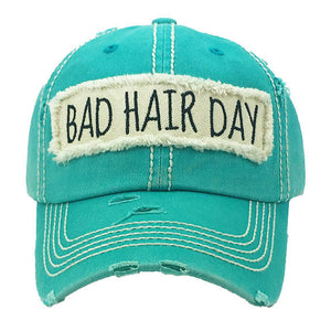 Turquoise Distressed Bad Hair Day Baseball Cap, cool vintage cap turns your bad hair day into a good day. Faded color, embroidered patch and contrast stitching cap with fun statement will be your favorite. Birthday Gift, Mother's Day Gift, Anniversary Gift, Thank you Gift, Regalo Cumpleanos, Regalo Dia de la Madre, Sports Day