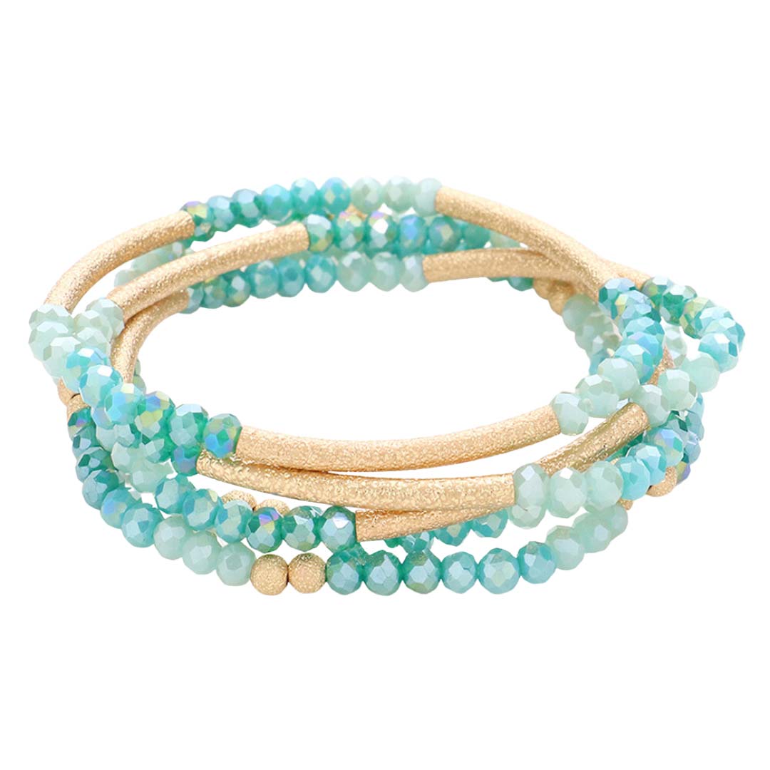 Turquoise 5Pcs Frosted Metal Cylinder Faceted Beaded Stretch Bracelets, these beaded stretch bracelets are easy to put on, and take off and so comfortable for daily wear. Perfect jewelry gift to expand a woman's fashion wardrobe with a classic, timeless style. Awesome gift for Valentine’s Day, or any meaningful occasion.