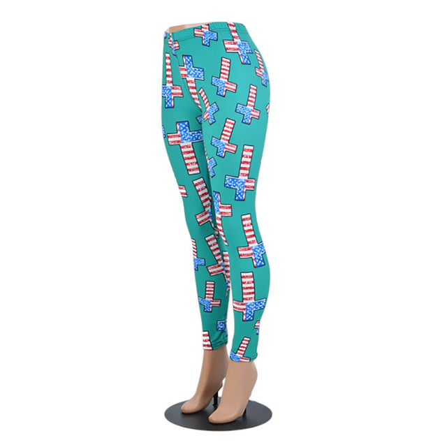 Turquoise American flag cross-pattern leggings are perfect for showing off your patriotic side. Made with high-quality materials, they provide comfort and style. The unique cross-pattern design adds a touch of flair to any outfit. Show your love for your country with these leggings.