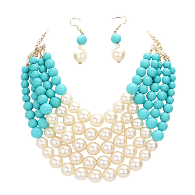 Chunky Multi Strand Pearl Bib Necklace - Jewelry Sets