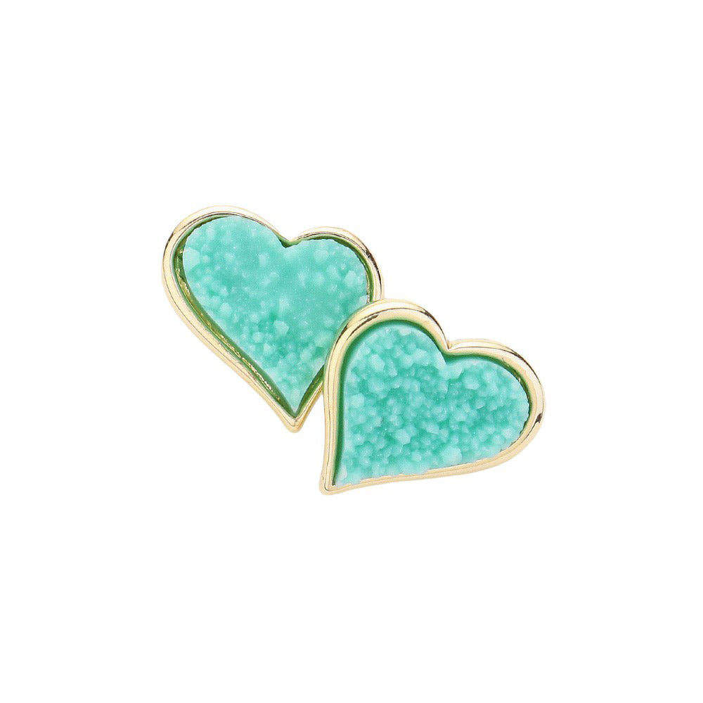 Turquoise Druzy Heart Stud Earrings, Enhance your look with these stunning earrings. The unique druzy hearts add a touch of elegance and sparkle to any outfit. Crafted with high-quality materials, these earrings are perfect for any occasion. Elevate your style and make a statement with these must-have earrings.