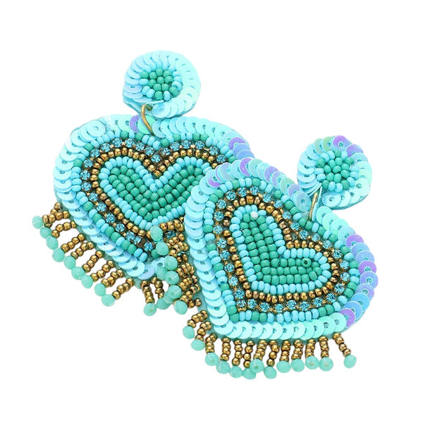 Felt Back Seed Bead Sequin Heart Earrings, beautifully handcrafted design adds a gorgeous glow to any outfit. Fun jewelry that fits your lifestyle! Birthday Gift, Anniversary Gift, Mother's Day Gift, Christmas Gift, Valentines Day Gift, Regalo Cumpleanos, Regalo Navidad, Regalo Dia del Amor, Thank you Gift