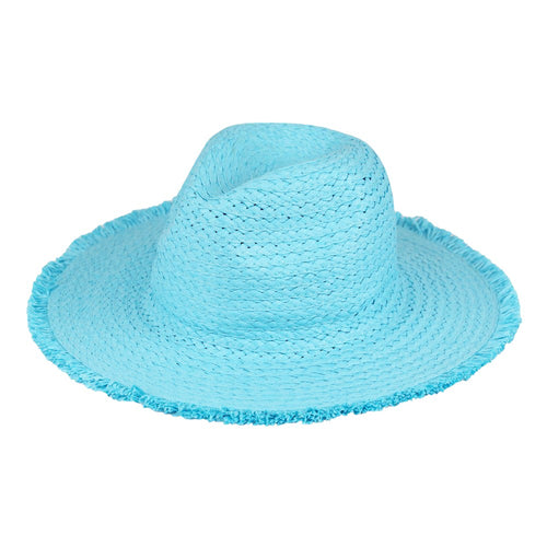 Sombrero para el sol de paja sólida deshilachada - Turquoise