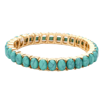 Oval Stone Cluster Stretch Evening Bracelet - Turquoise - Bracelets