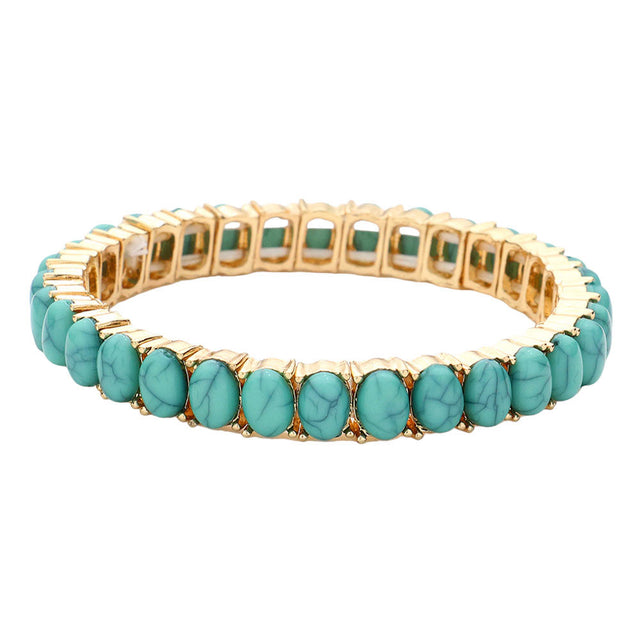 Oval Stone Cluster Stretch Evening Bracelet - Turquoise - Bracelets